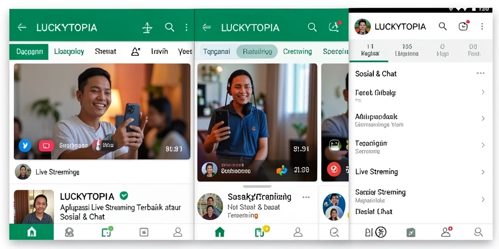 Tampilan antarmuka LUCKYTOPIA dalam sesi Live Streaming yang interaktif.