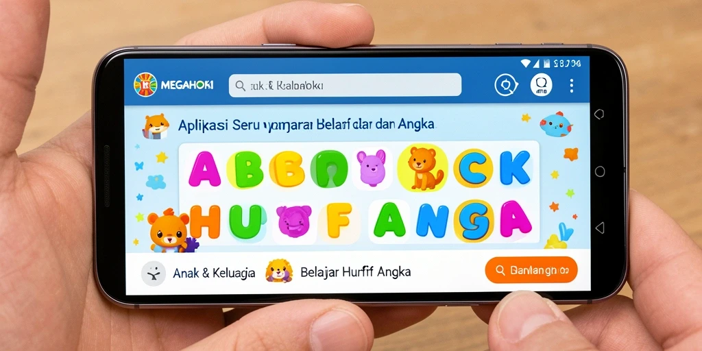 Antarmuka MEGAHOKI yang menarik untuk belajar huruf dan angka.